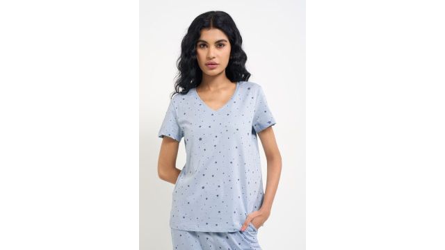 Dreamz Blue Star Print V-neck Sleepwear Top
