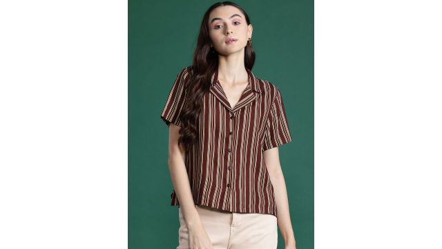Dressberry Striped Cuban Collar Casual Shirt