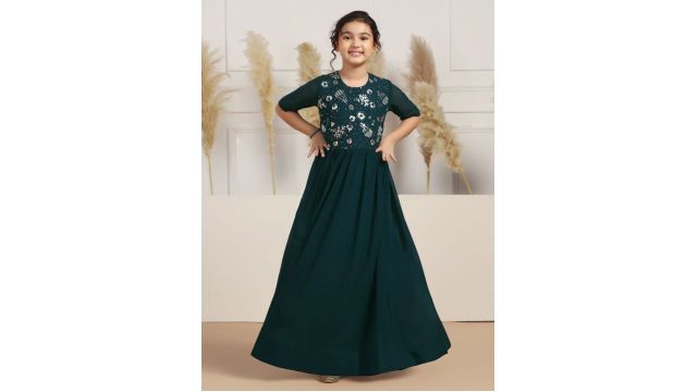 Fashion Dream Girls Floral Embroidered Georgette Fit & Flare Maxi Dress