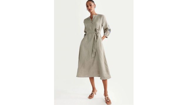 RAREISM Floral Embroidered Linen Blend A-Line Midi Dress