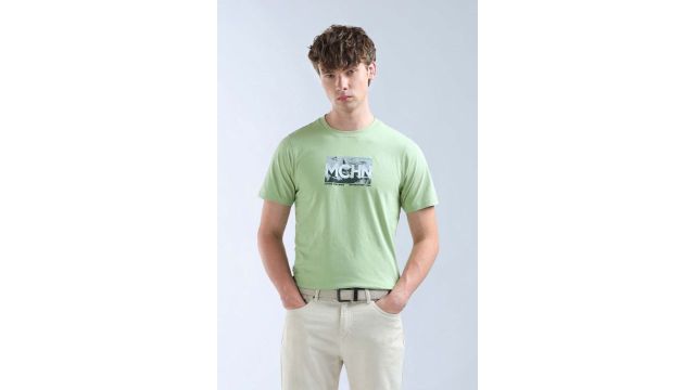 Flying machine Green Printed Casual Half Sleeves Round Neck Men Regular Fit T-Shirts