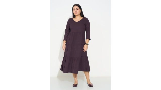Honey Curvitude Purple Textured Tiered Midi Dress