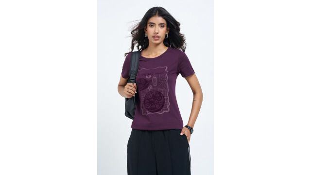 Honey Purple Casual Graphic T-Shirt