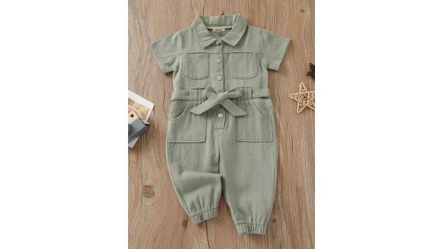 Includ Girls Shirt Collar Basic Jumpsuit