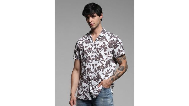 Jack & Jones Men Cuban Collar Floral Printed Cotton Relaxed Fit Casual Shirt
