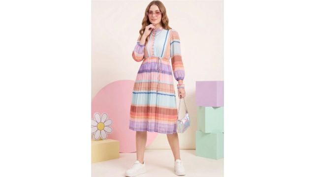 Jakanary Striped Crepe A-Line Midi Dress