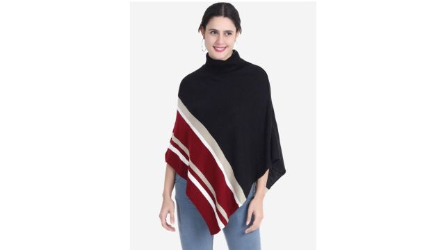 Joe Hazel Women Acrylic Black & Red Colourblocked Poncho
