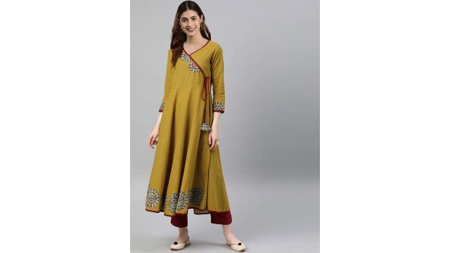 KALINI Floral Printed Angrakha Anarkali Kurta