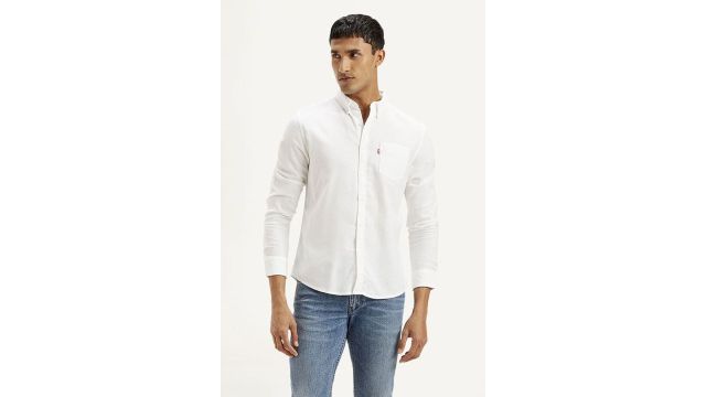 Levis White Solid Casual Full Sleeves Shirt Collar Men Slim Fit Casual Shirt