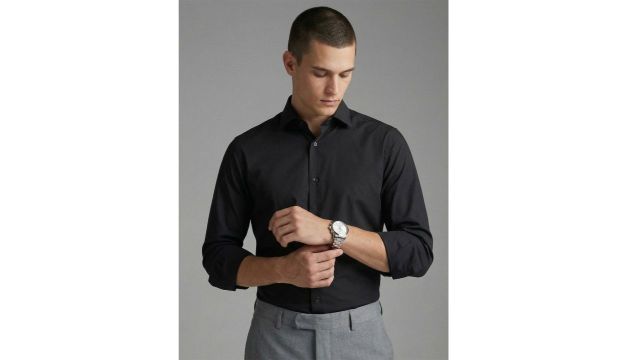Louis Philippe Mens Slim Fit Bamboo Blend Sustainable Stretch Young Formal Shirt