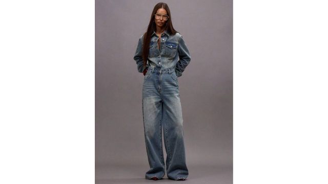 MUSERA Washed Dark Denim Button Down Jumpsuit