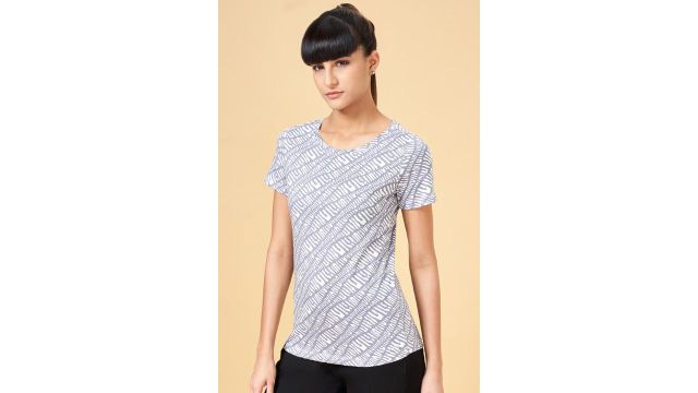 Medium Grey Printed Athleisure Half Sleeves Round Neck Women Regular Fit T-Shirts