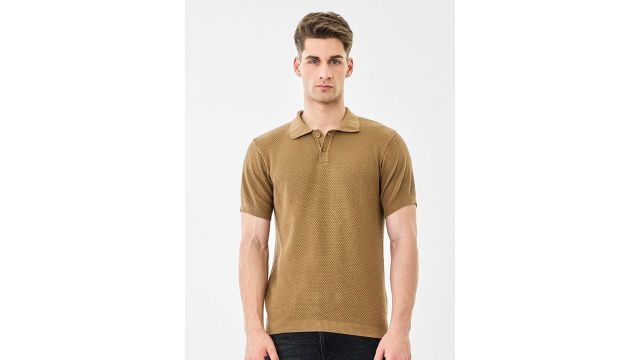 Men Polo Collar Drop-Shoulder Sleeves T-shirt