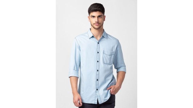 Men Slim Fit Denim Solid Casual Shirt