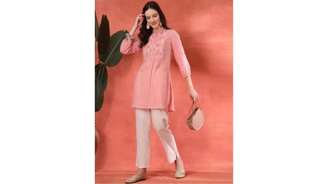 Nayam by lakshita Solid Embroidered A-line Cotton Tunic for Women