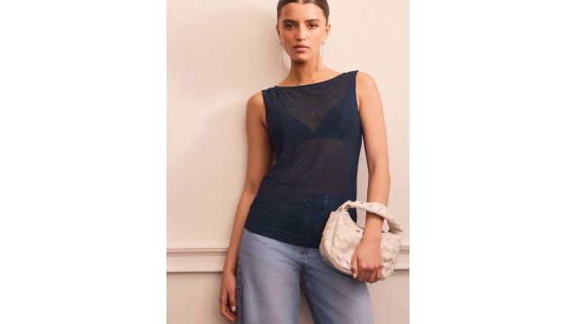Next Studded Sequin Mesh Semi Sheer Top