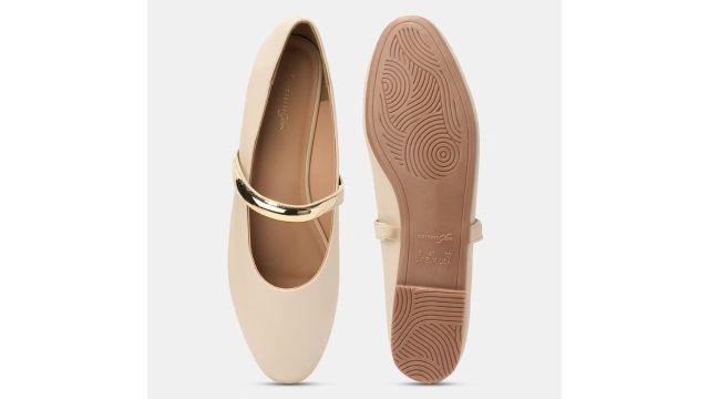 Off-White Mary Jane Metallic Accent Flat Shoes