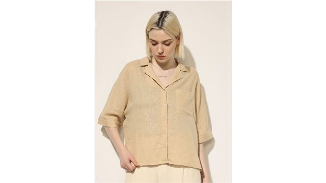 Only Spread Collar Extended Sleeves Pocket Oversized Shirt