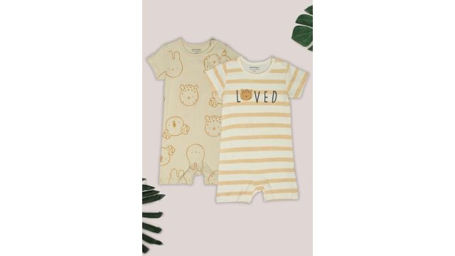 Pantaloons Baby Beige Striped & Animal Print Bodysuits