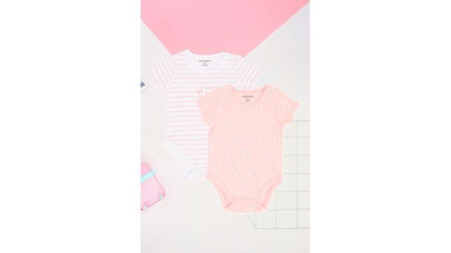 Pantaloons baby Pink Printed Cotton Round Neck Baby Regular Fit Bodysuits