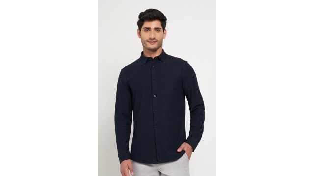 Peregrine Navy Textured Athleisure Full Sleeves Shirt Collar Men Regular Fit Casual Shirt