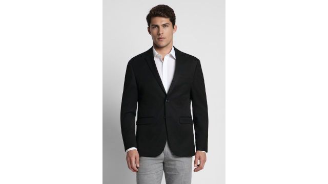 Peter england Black Solid Formal Full Sleeves V-Neck Men Slim Fit Blazer