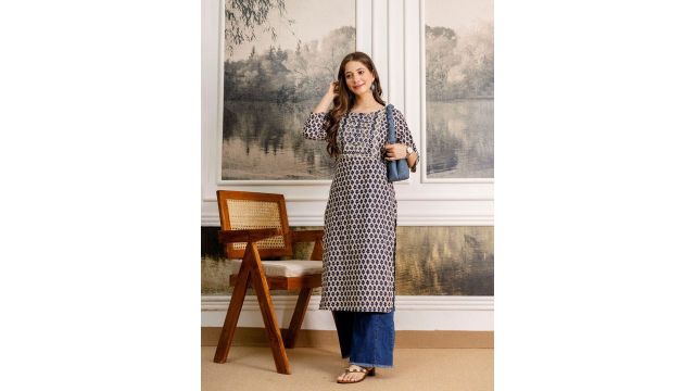 Pjyot by surhi Women Floral Printed Screen Print Daily Pure Cotton Straight Kurta
