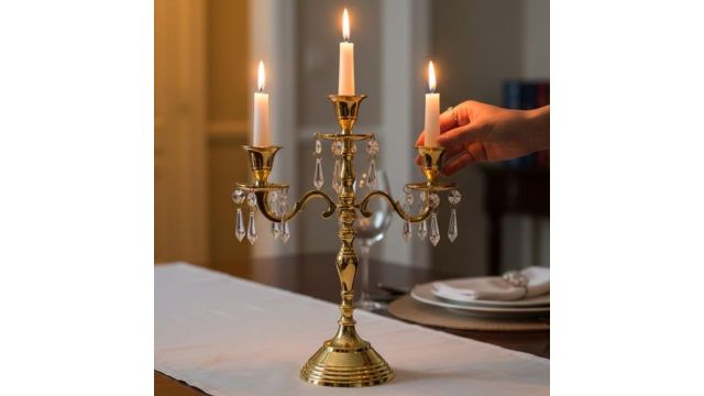 Premium 3-Arm Candle Stand with Crystal Hangings