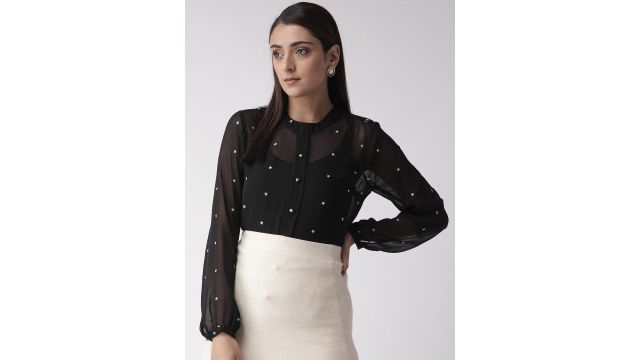 Quiero Black & White Embroidered Top