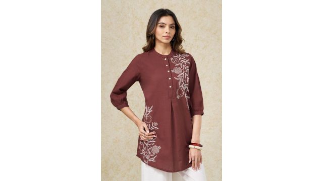 Rangmanch Maroon Pomegranate Botanical Embroidered Tunic
