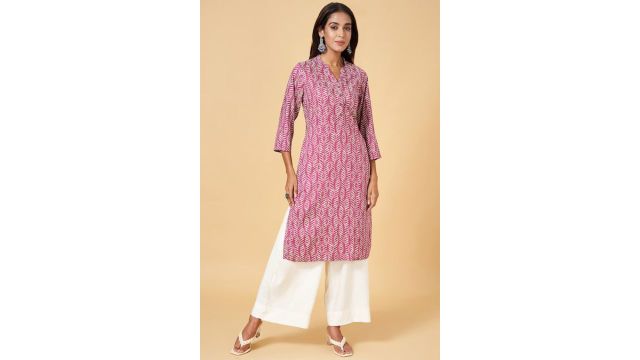Rangmanch Mauve Print Calf-Length Casual Women Regular Fit Kurta
