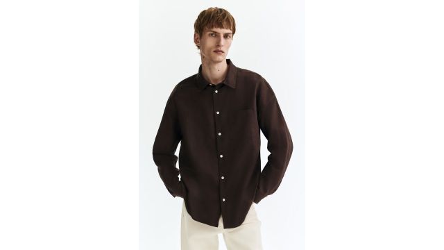 Relaxed Fit Linen-blend Shirt in Dark Brown