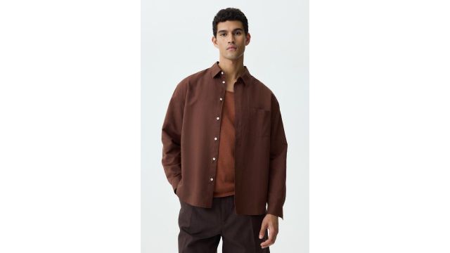 Relaxed Fit Linen-blend Shirt in Rust Brown