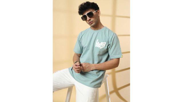 Rigo Unisex Typography Printed Drop-Shoulder Sleeves Cotton Oversized T-shirt