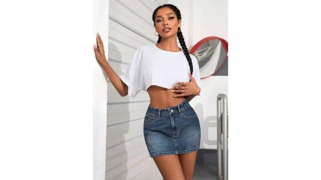 Rivivi Plus Size Women's Non-Stretch Denim Mini Skirt