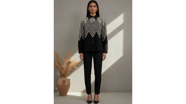 Roadster Women Black Spread Collar Textured Polyester Shirts