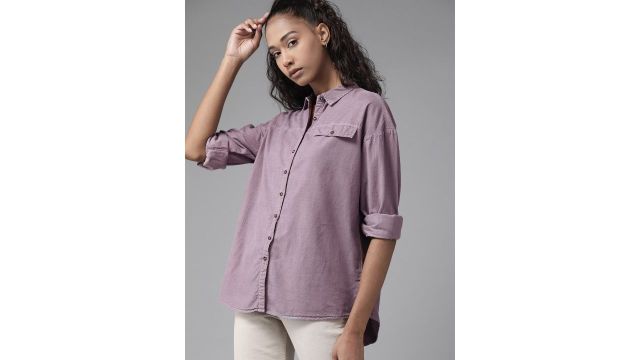 Roadster Women Mauve Cotton Corduroy Casual Shirt