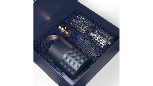 SAKI Square Hammer Ice Bucket and Whiskey Glass Set
