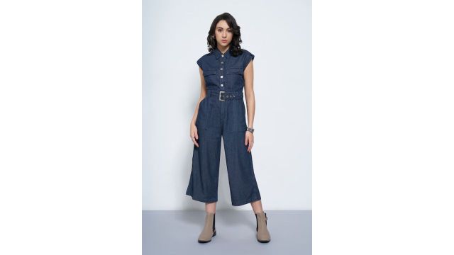 SF Jeans Indigo Denim Utility Jumpsuit with Belt
