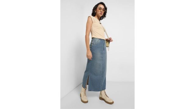 SF jeans Blue Solid Ankle Length Casual Women Slim Fit Skirt