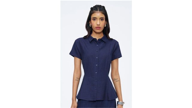 SF jeans Dark Blue Tailored Denim Peplum Shirt
