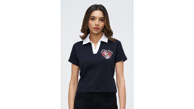 SF jeans Navy Daisy Duck Graphic Polo T-Shirt