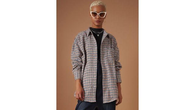 Sassafras Micro Checked Oversized Flannel Casual Pure Cotton Shacket