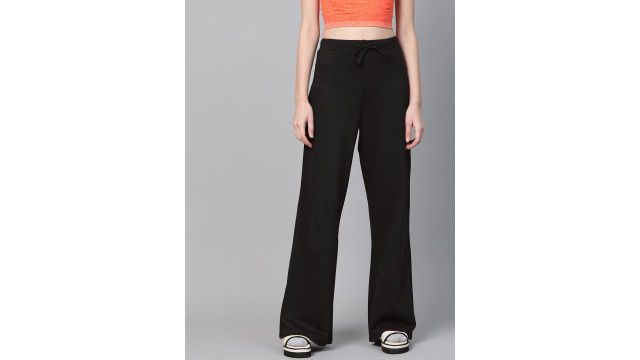 Sassafras Women Black Regular Fit Solid Wide Leg Track Pants