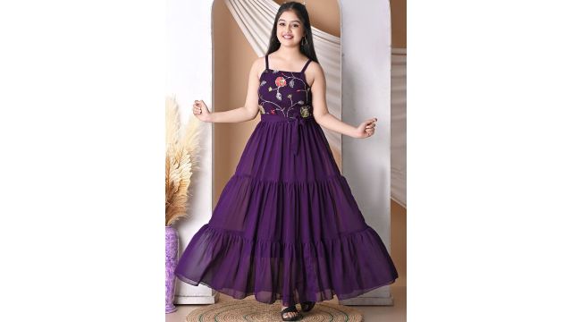 Spamitude Floral Embroidered Georgette Maxi Dress
