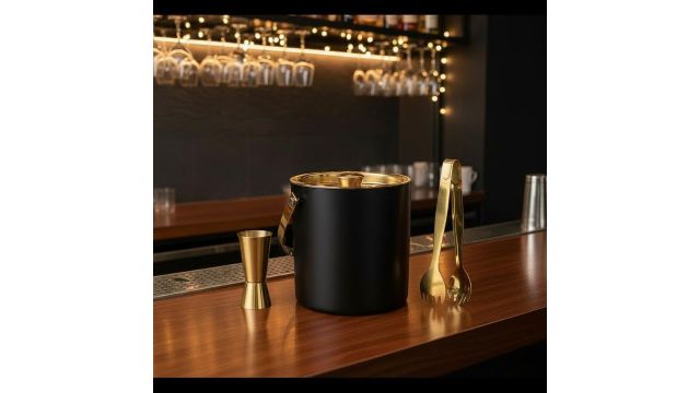 Stainless Steel Black and Gold Three-Piece Bar Set