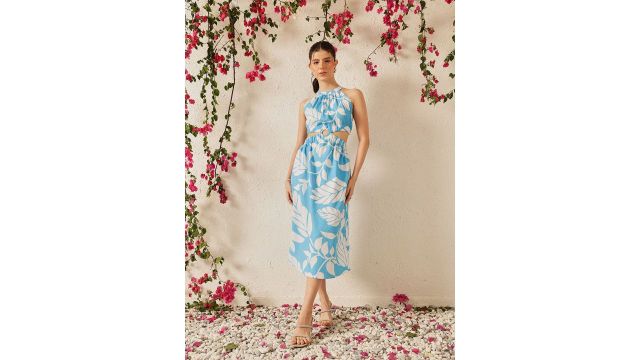 Street 9 Striped Crepe A-Line Midi Dress