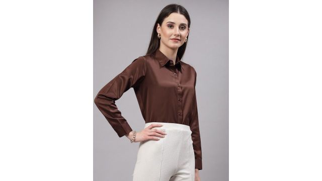 Style quotient Brown Smart Satin Formal Shirt
