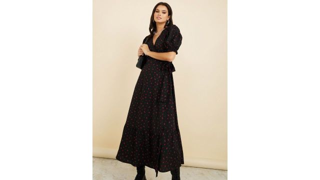 Styli Floral Printed V-Neck Maxi Wrap Dress
