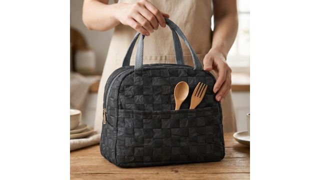 The Earth Store Black Check Lunch Bag